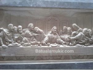 Relief Batu Putih motif Perjamuan Jesus