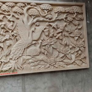Relief ukiran dinding teras dari batu putih motif burung merah kualitas terbaik