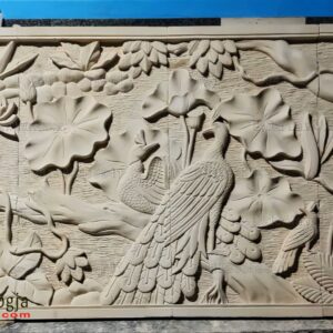 Ukiran Dinding Ruang Tamu Relief Batu Alam Motif burung merak