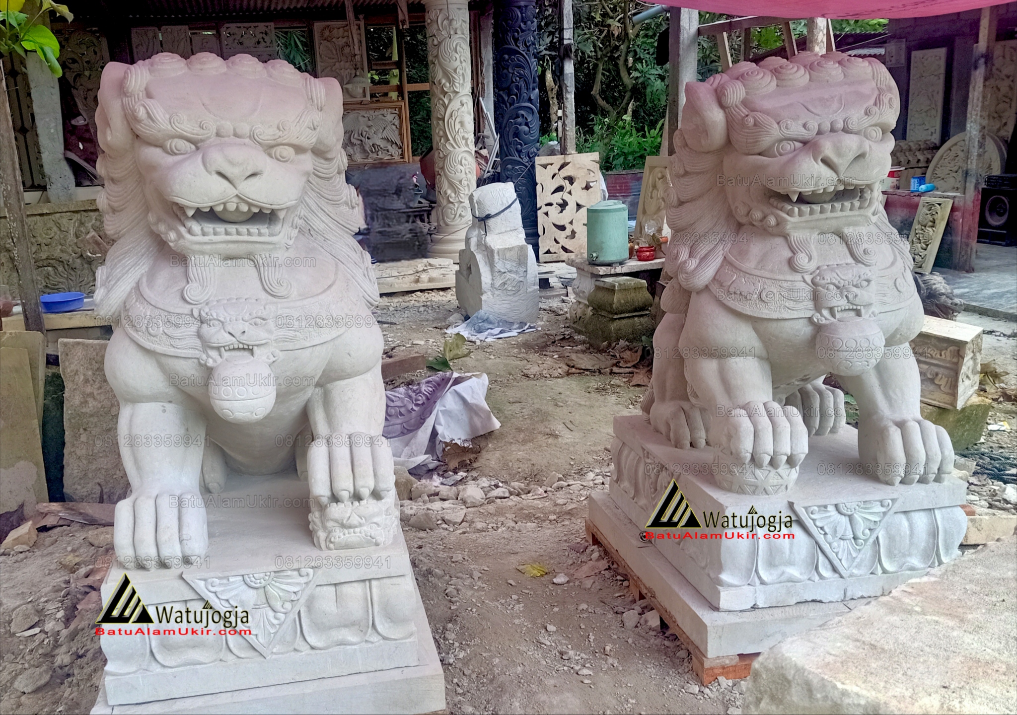 Patung kilin batu alam paras putih hiasan tradisional Cina